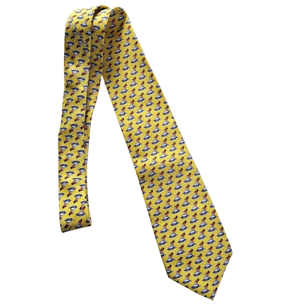 Lauren Ralph Lauren Mens Yellow Pelican Print Silk Necktie Hand Made Bird Tie